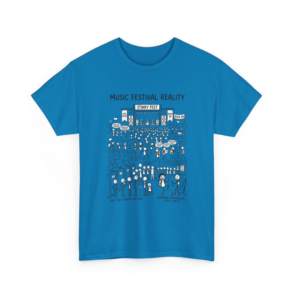 T-Shirt — "Music Festival Reality" Cartoon Illustration Tee