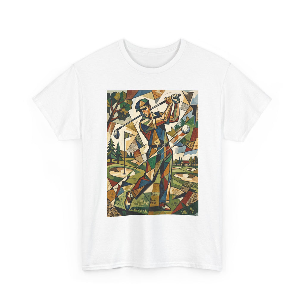 Abstract Golfer Art T-Shirt — Colorful Geometric Golf Scene Tee