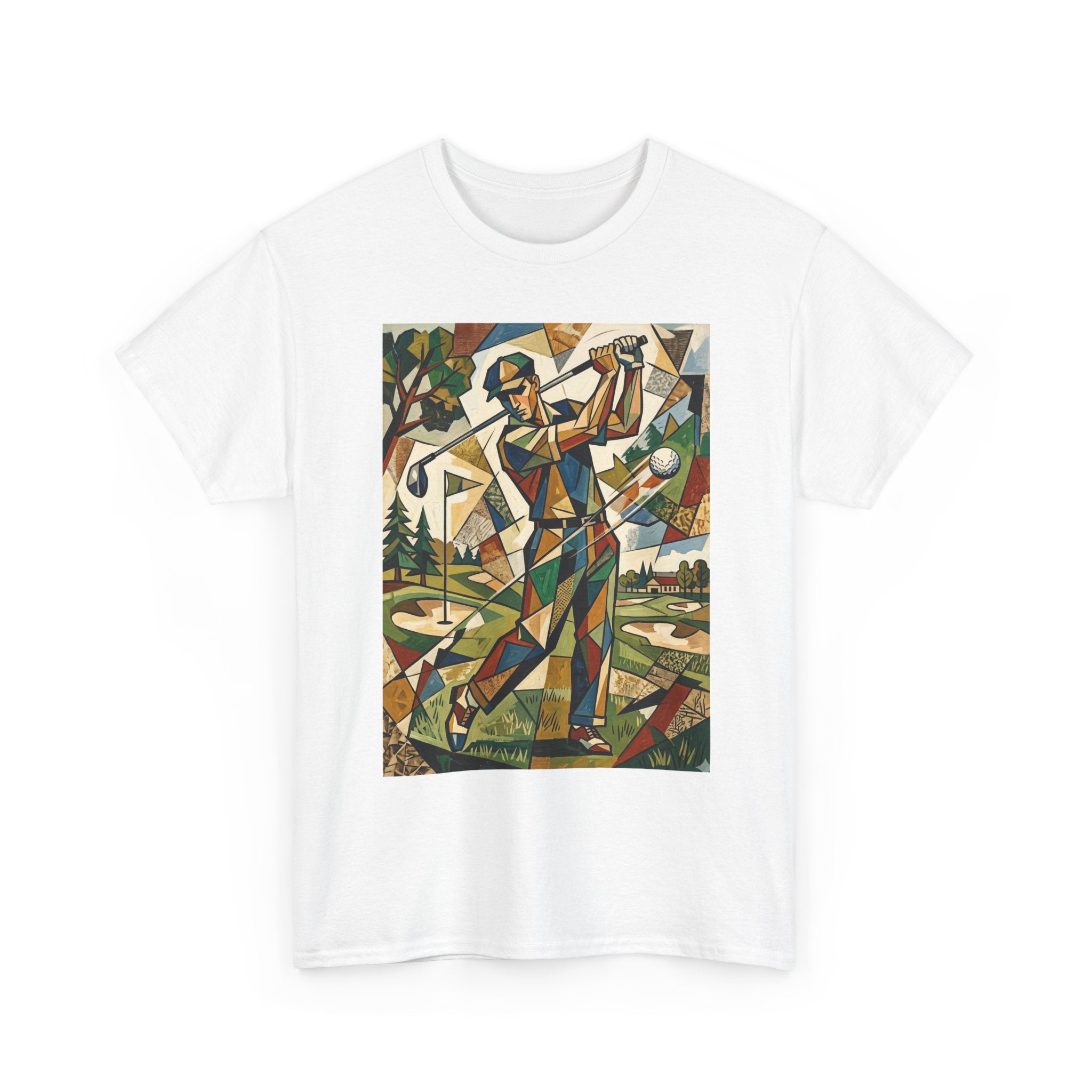 Abstract Golfer Art T-Shirt — Colorful Geometric Golf Scene Tee