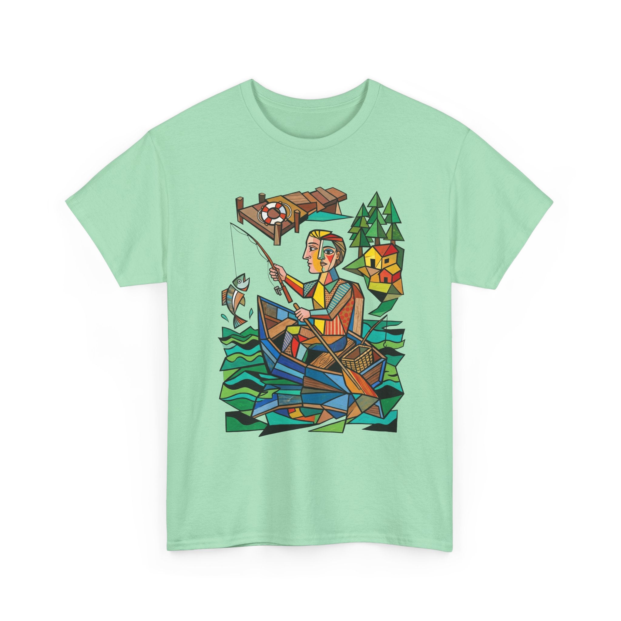 Fishing Canoe T-Shirt — Colorful Stained-Glass Angler Graphic Tee