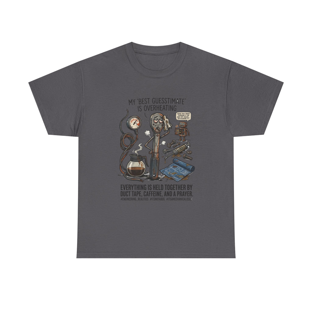 Mechanic Humor T-Shirt - "My Best Guessmate Is Overheating" Vintage Tools, Duct Tape & Caffeine Tee