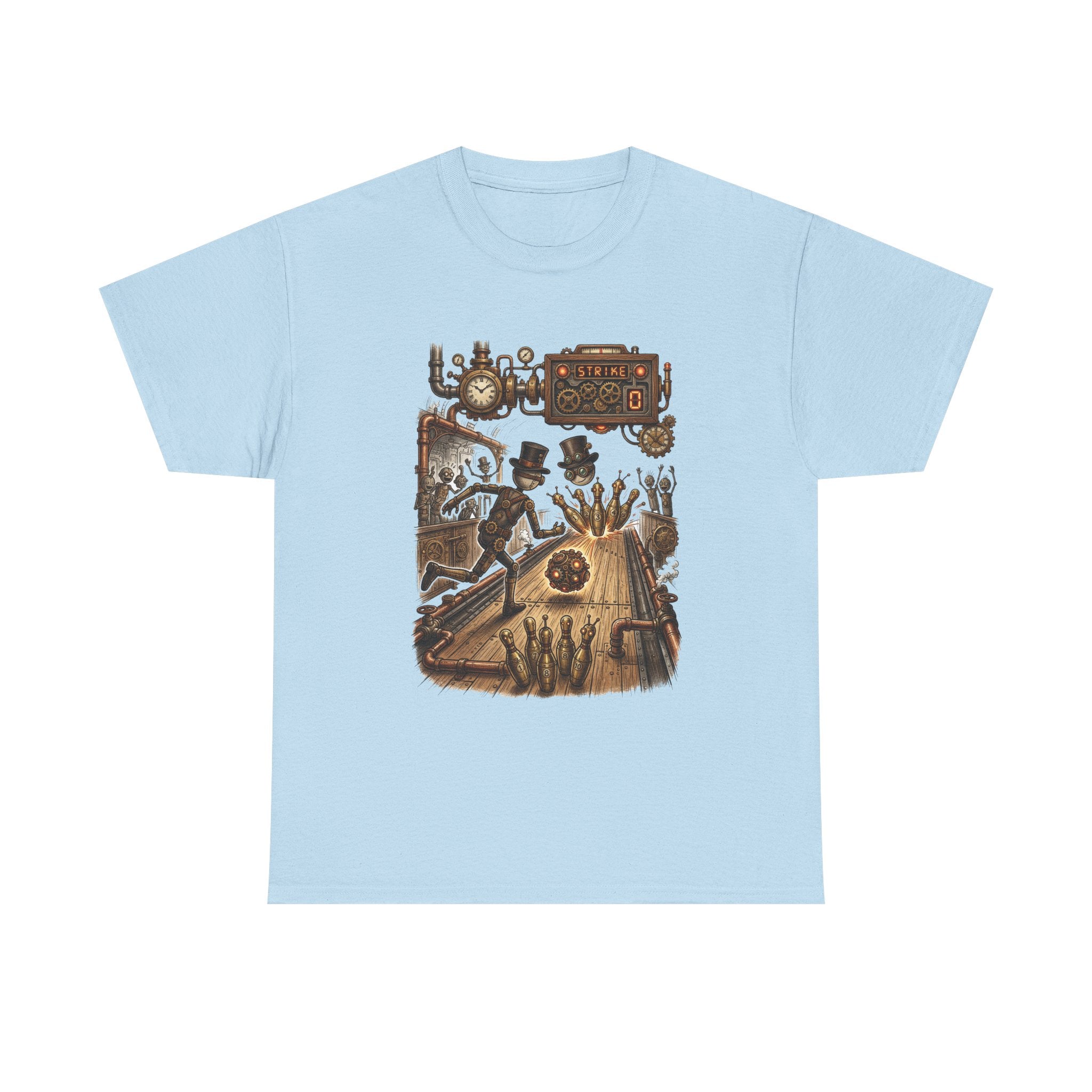 Steampunk Bowling T-Shirt — Vintage Train & Gears Graphic Tee