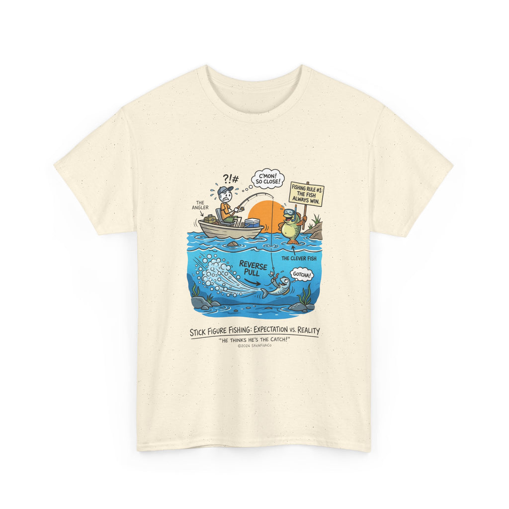 Fishing Cartoon T-Shirt — 'Reverse Take' Sunset Boating Tee