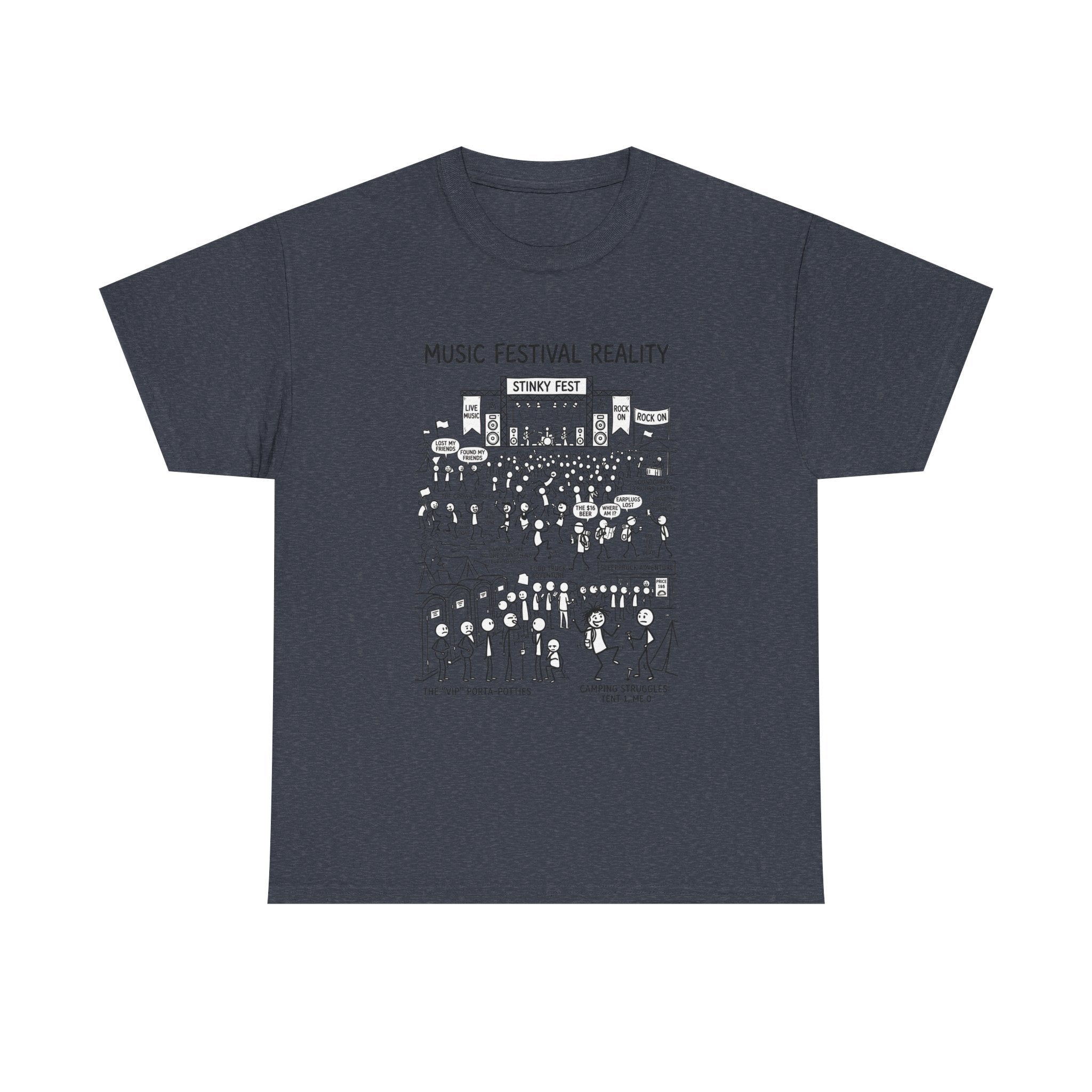 T-Shirt — "Music Festival Reality" Cartoon Illustration Tee