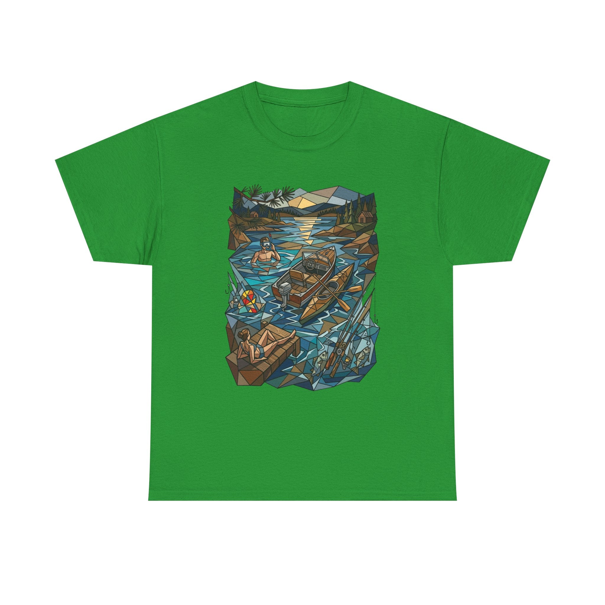 Fishing River Scene T-Shirt — Scenic Canoe & Rowboat Lake Outdoor Adventure Tee