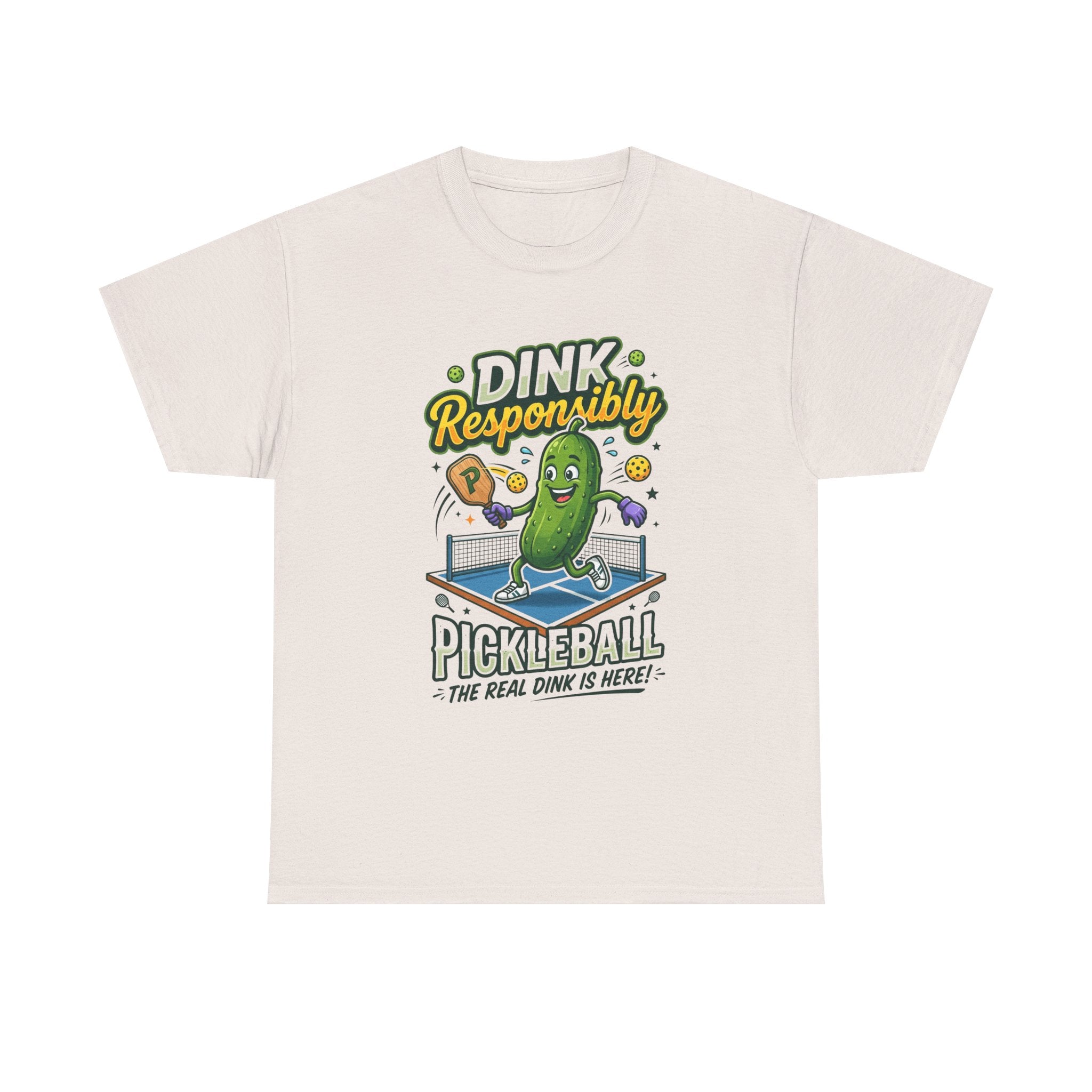 Pickleball T-Shirt — "Dink Responsibly" Funny Pickle Cartoon Tee