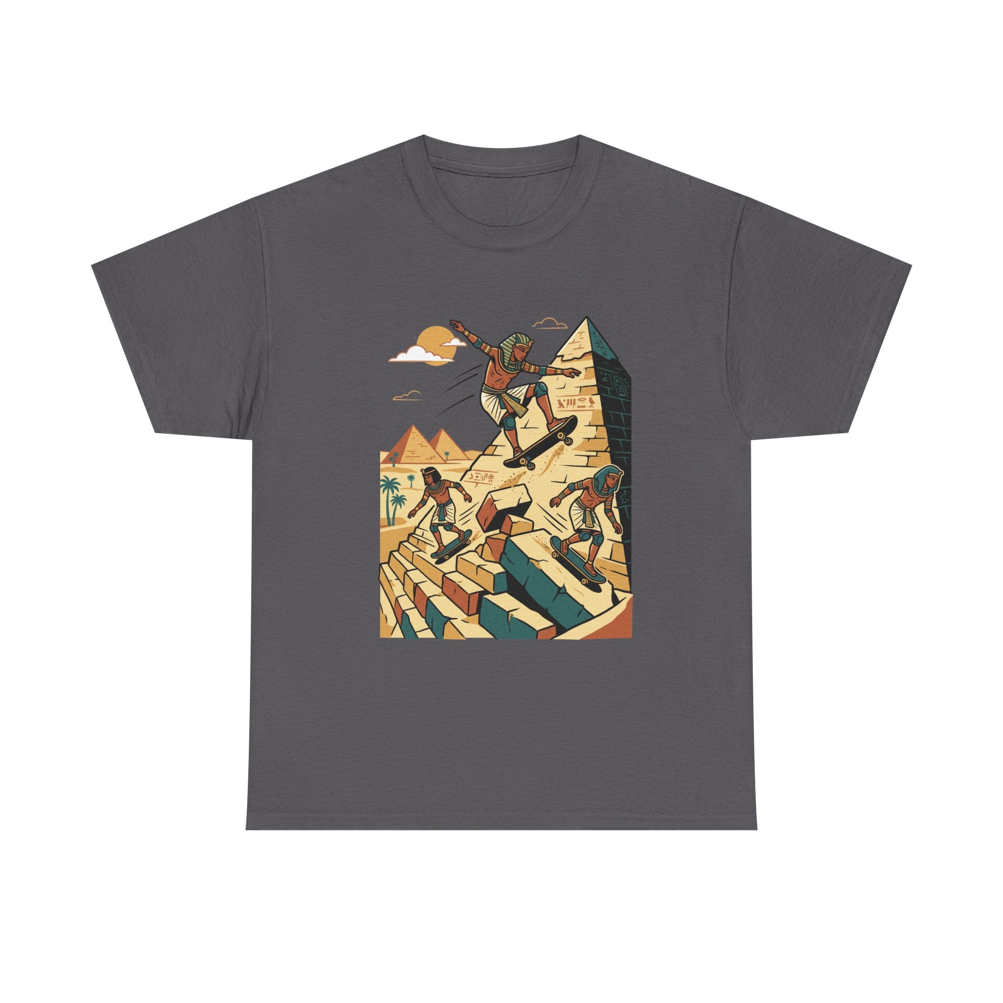 Egyptian Pyramid Skateboard T‑Shirt — Retro Skateboarding Pharaohs Graphic Tee