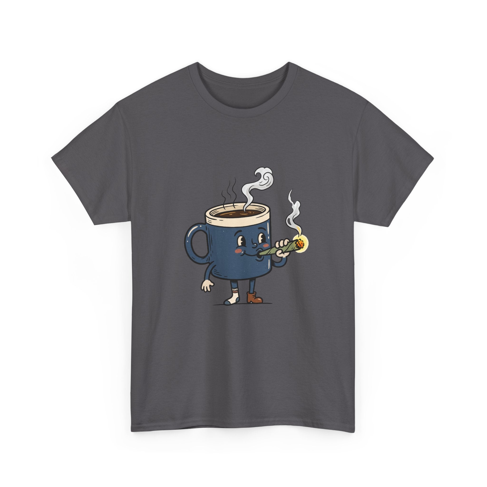 Coffee and a Joint Character Tee — Funny Smoking Joint Cartoon Shirt