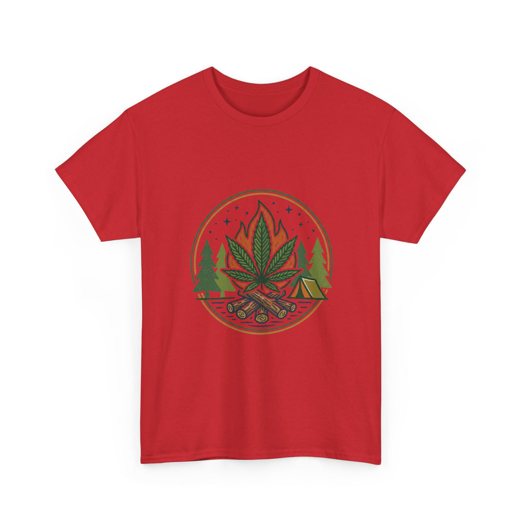 Cannabis Campfire Tee — Outdoor Weed Leaf Forest Graphic T-Shirt