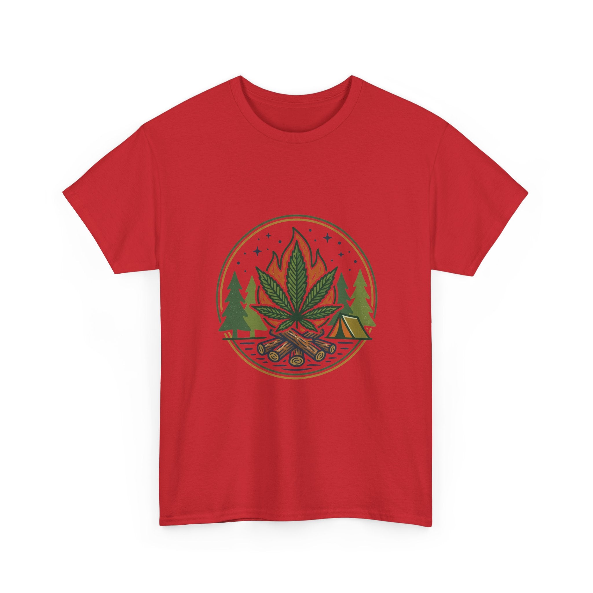 Cannabis Campfire Tee — Outdoor Weed Leaf Forest Graphic T-Shirt