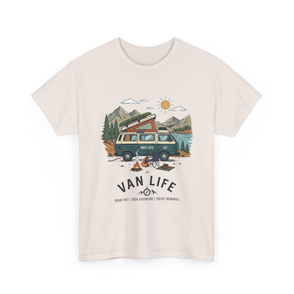 Van Life Camper T-Shirt — Retro Adventure Tee with Campfire Graphic