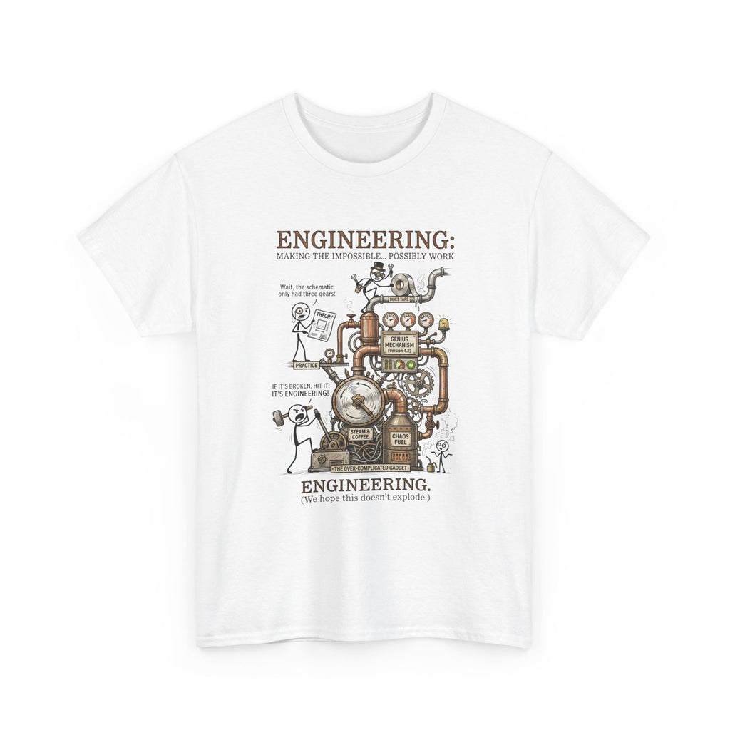Steampunk Engineering Diagram T-Shirt — Vintage Machine Blueprint Tee for Engineers