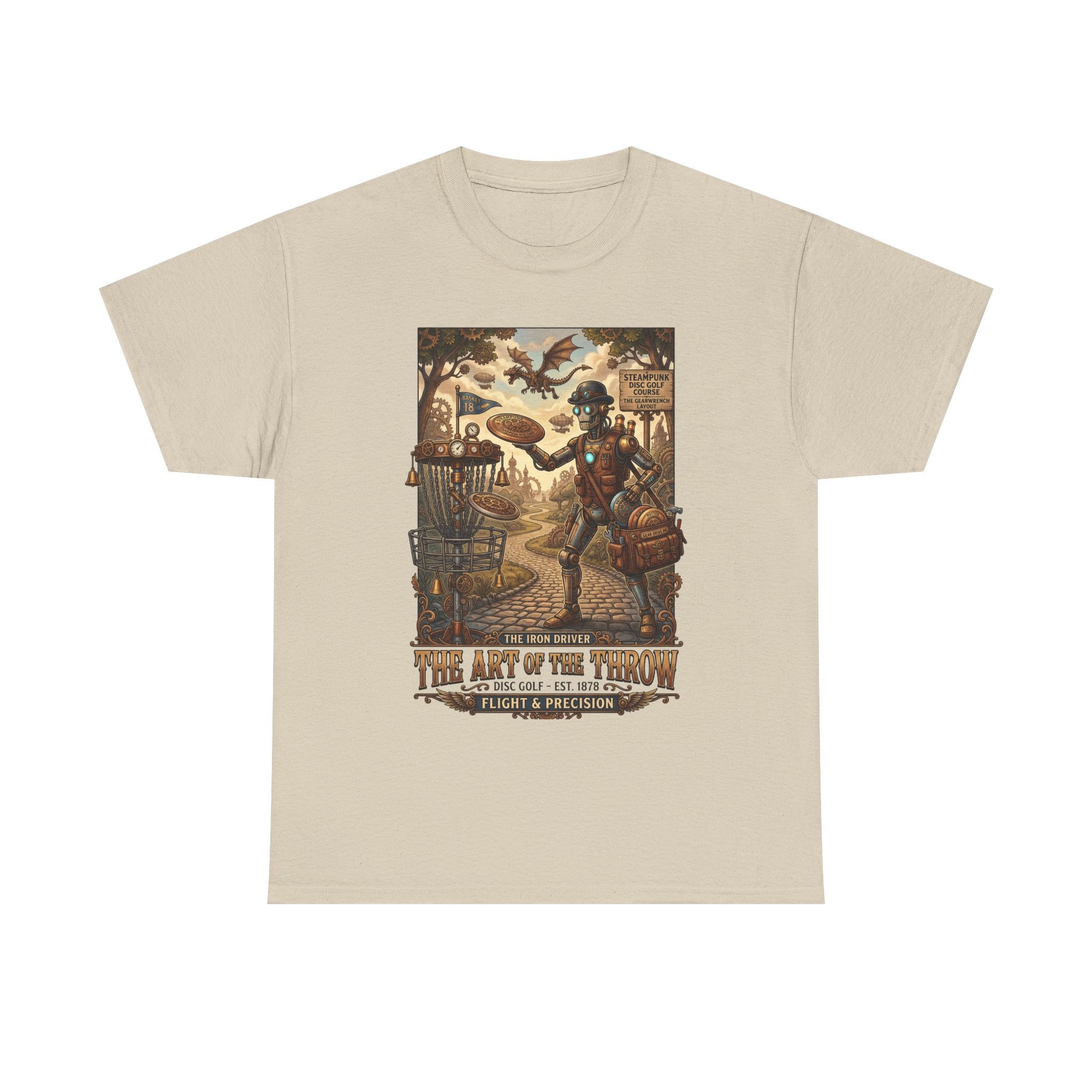 Steampunk Disc Golf T-Shirt — "The Art of the Throw" Vintage Disc Golfer Graphic Tee