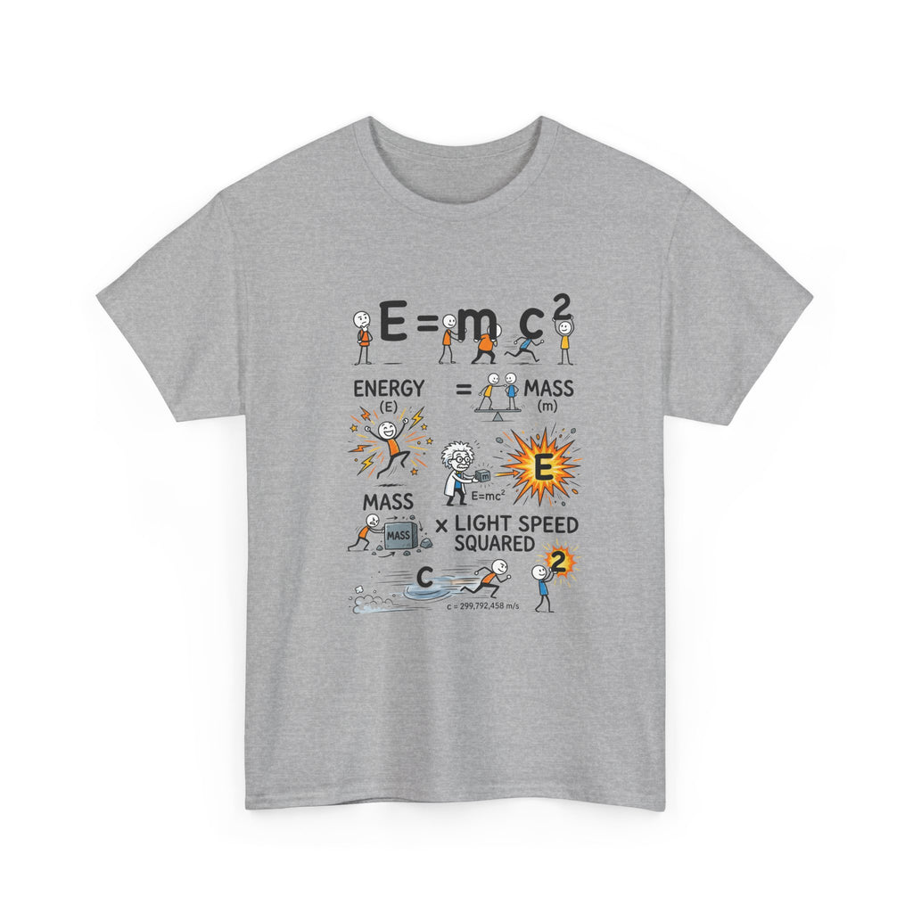 E=mc2 Cartoon Science T-Shirt — Funny Physics Diagram Tee for Students & Teachers