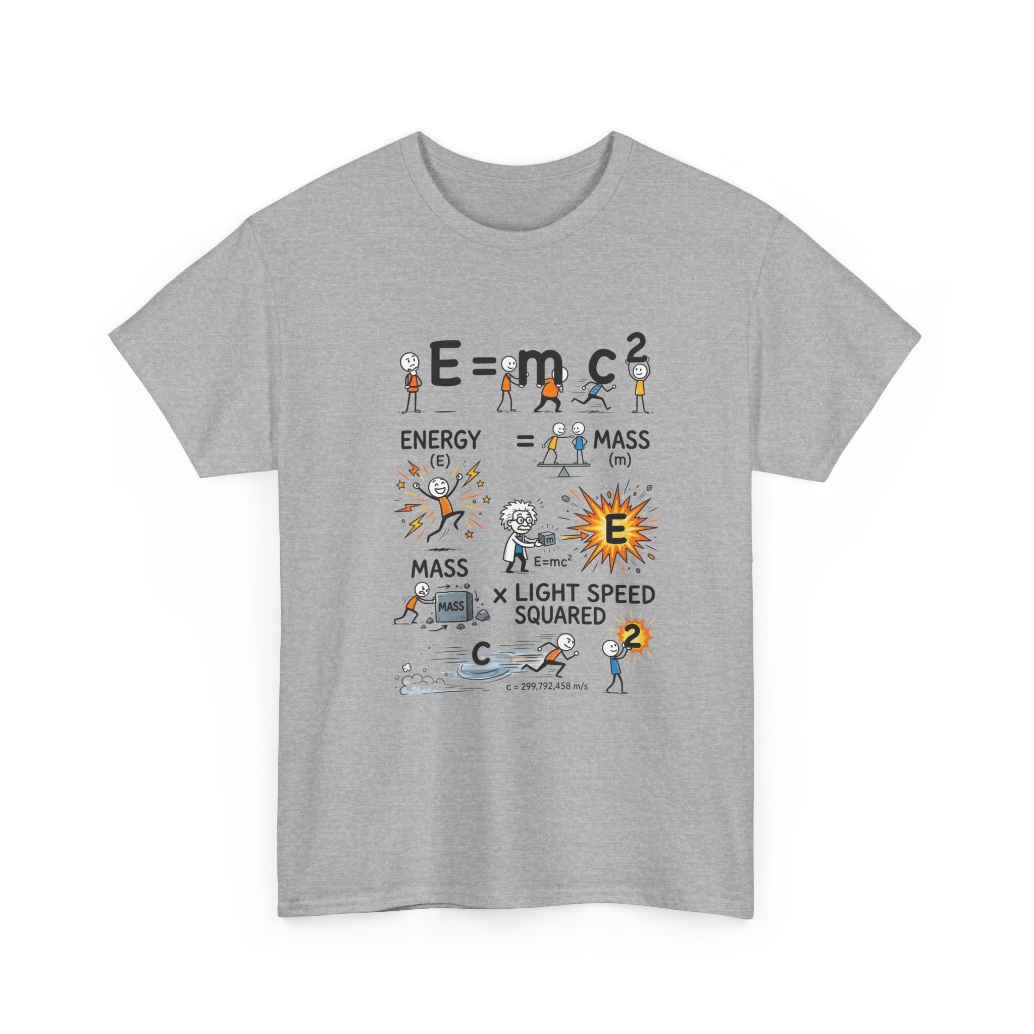E=mc2 Cartoon Science T-Shirt — Funny Physics Diagram Tee for Students & Teachers
