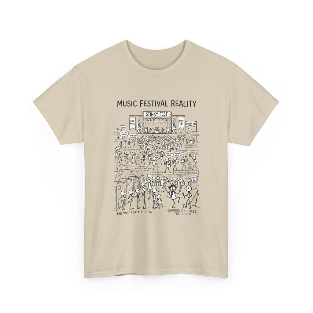 T-Shirt — "Music Festival Reality" Cartoon Illustration Tee