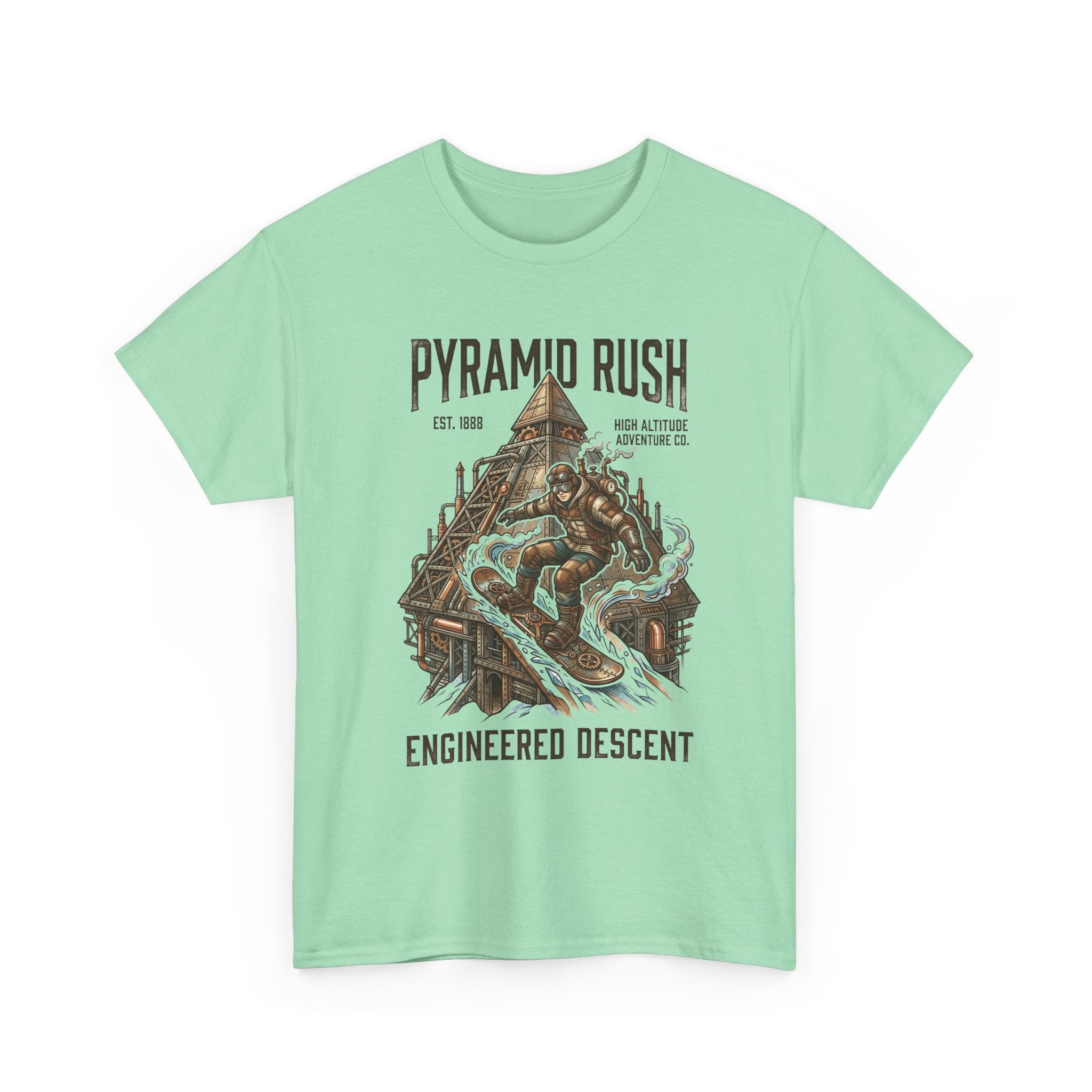 Steampunk Snowboard Pyramid Adventure T-Shirt — Fantasy Explorer Graphic Tee