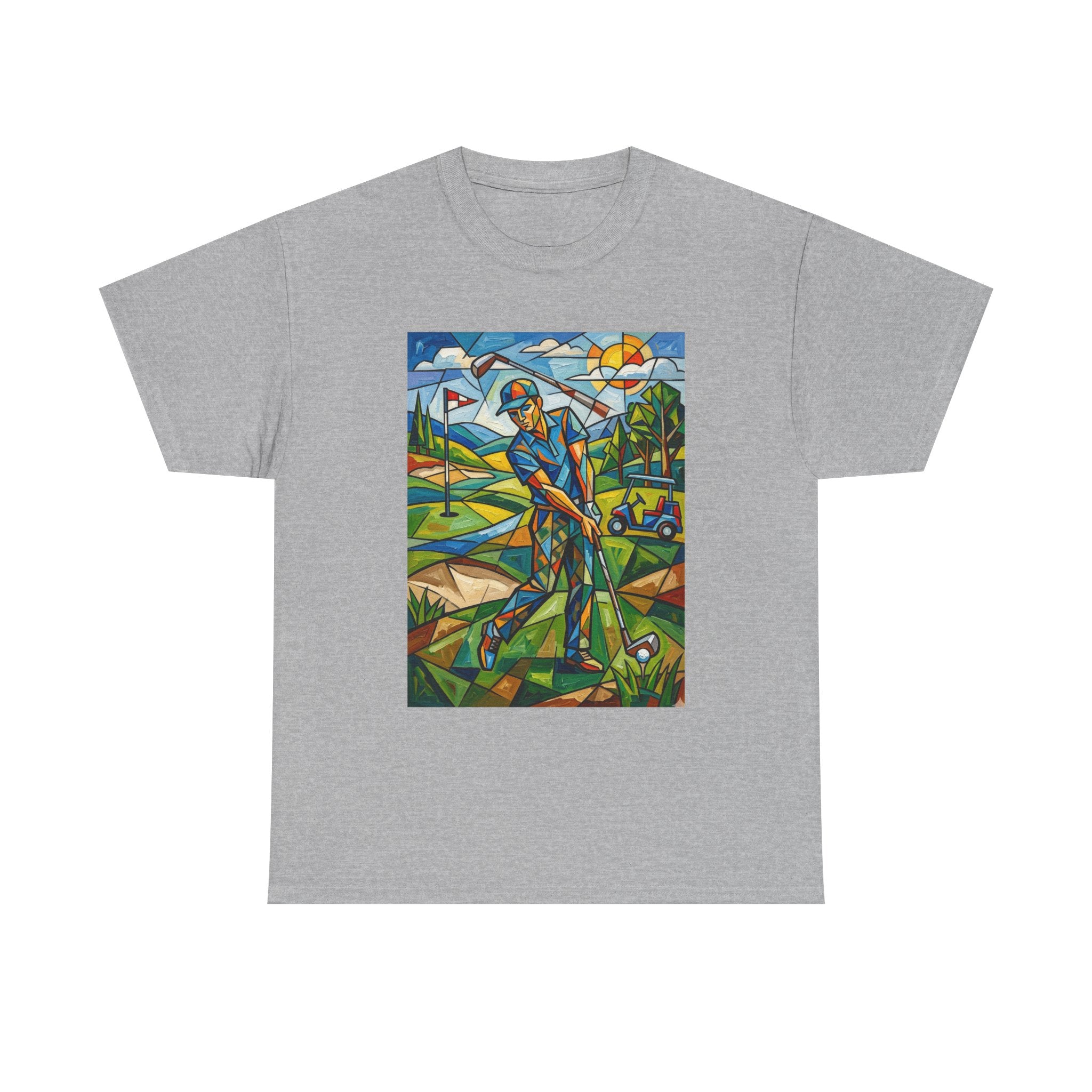 Golf Stained Glass Art Tee — Colorful Golfer Graphic T-Shirt