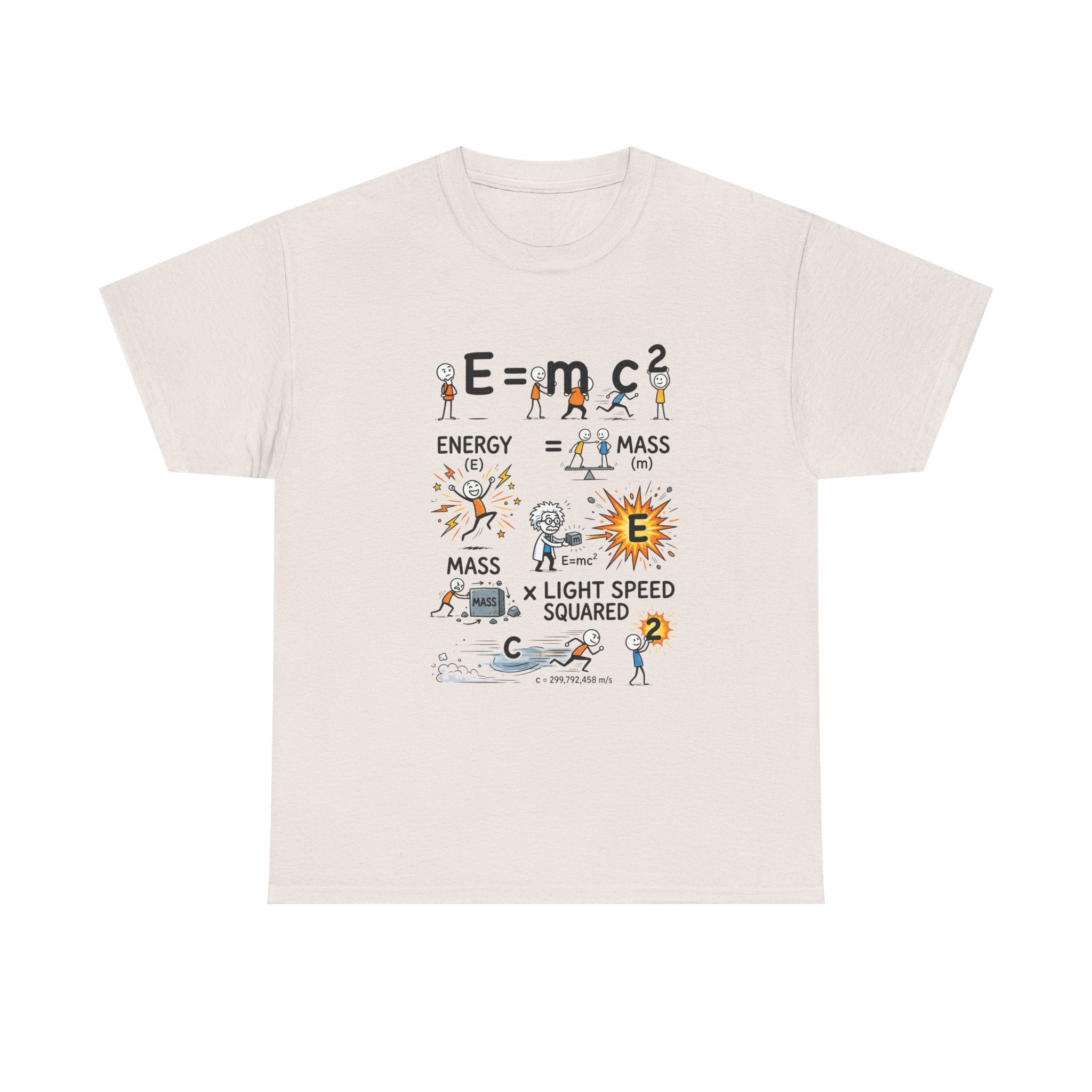 E=mc2 Cartoon Science T-Shirt — Funny Physics Diagram Tee for Students & Teachers