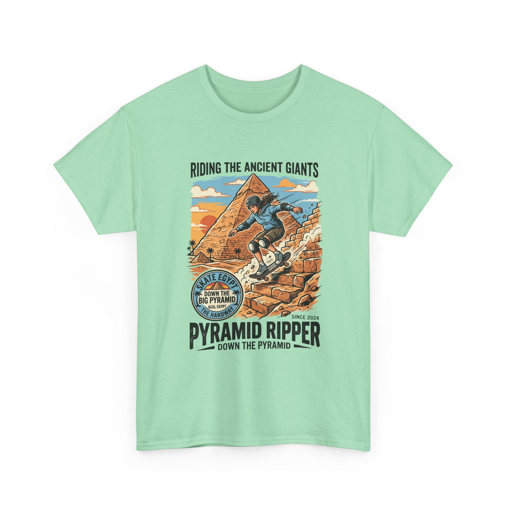 Pyramid Skateboarder T-Shirt — 'Riding the Ancient Giants' Vintage Surf Graphic