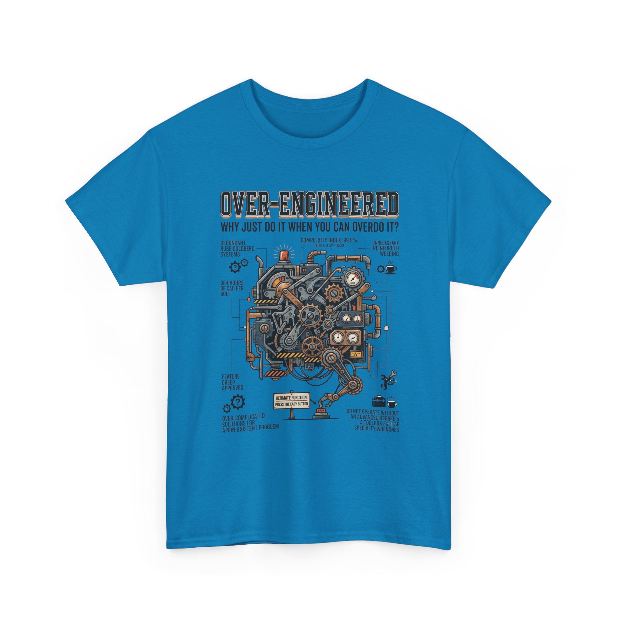 Over-Engineered Tee – Funny Engineer T-Shirt with Mechanical Brain Diagram