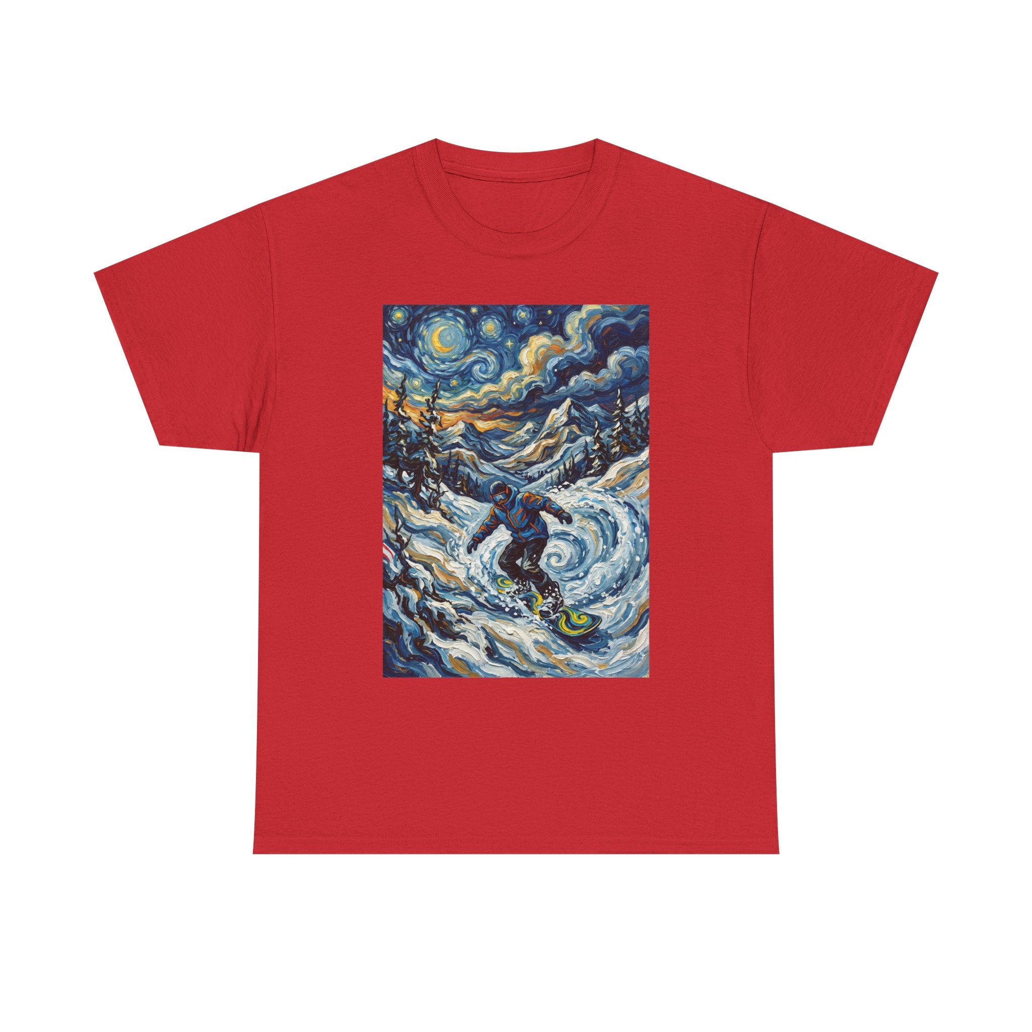 Snowboarder Van Gogh Style Tee — Starry Night Snowboarding Graphic Shirt