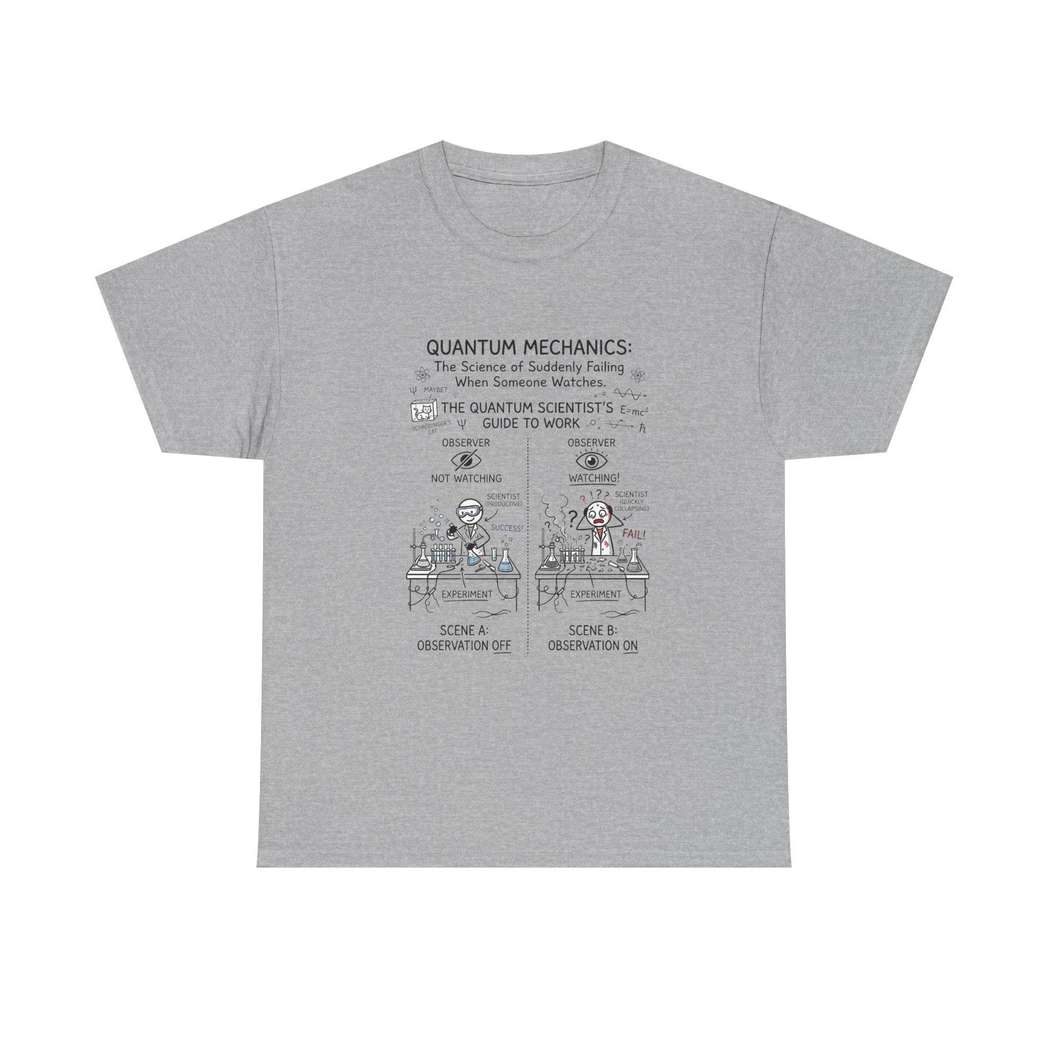 Quantum Mechanics Cartoon T‑Shirt — Funny Science Diagram Tee