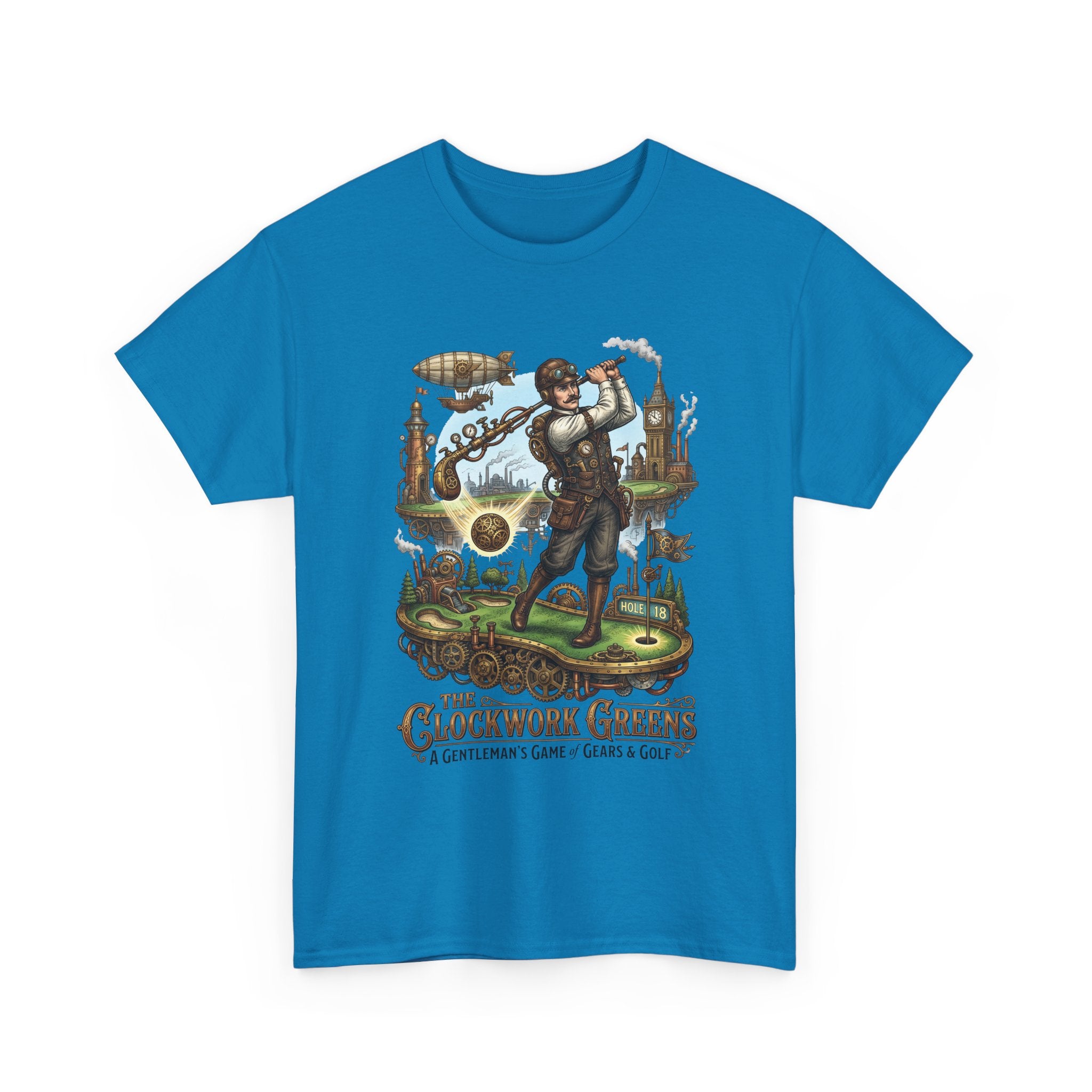 Golf Steampunk T-Shirt — "The Clockwork Greens" Vintage Golfing Design