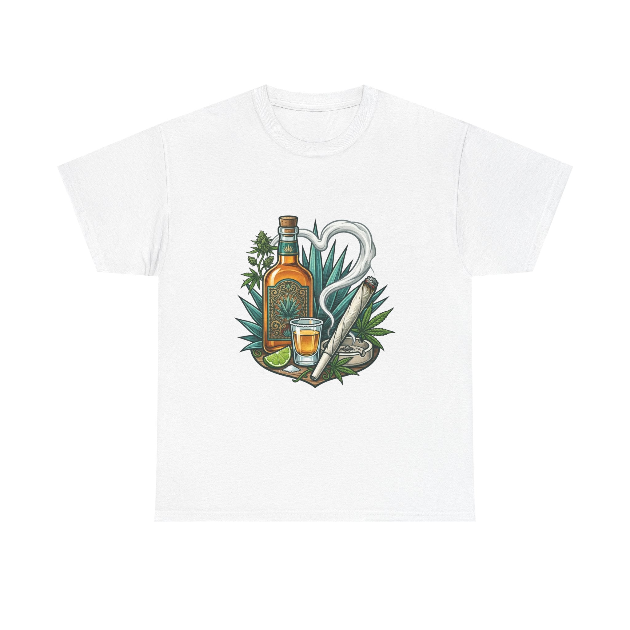 Tequila Bottle & Joint T‑Shirt — Agave Lime Margarita Design