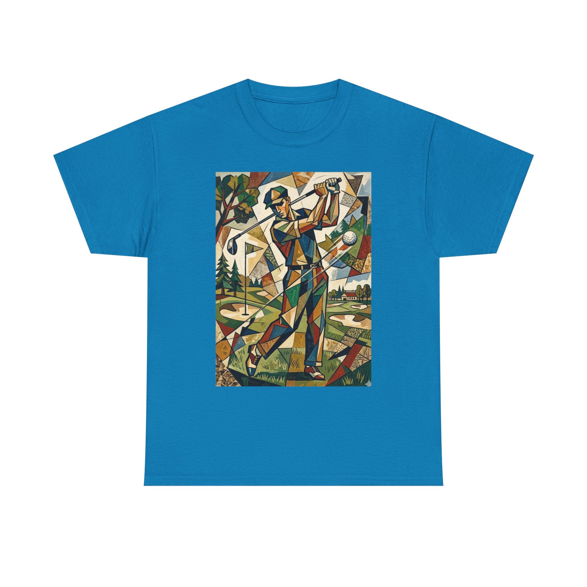 Abstract Golfer Art T-Shirt — Colorful Geometric Golf Scene Tee