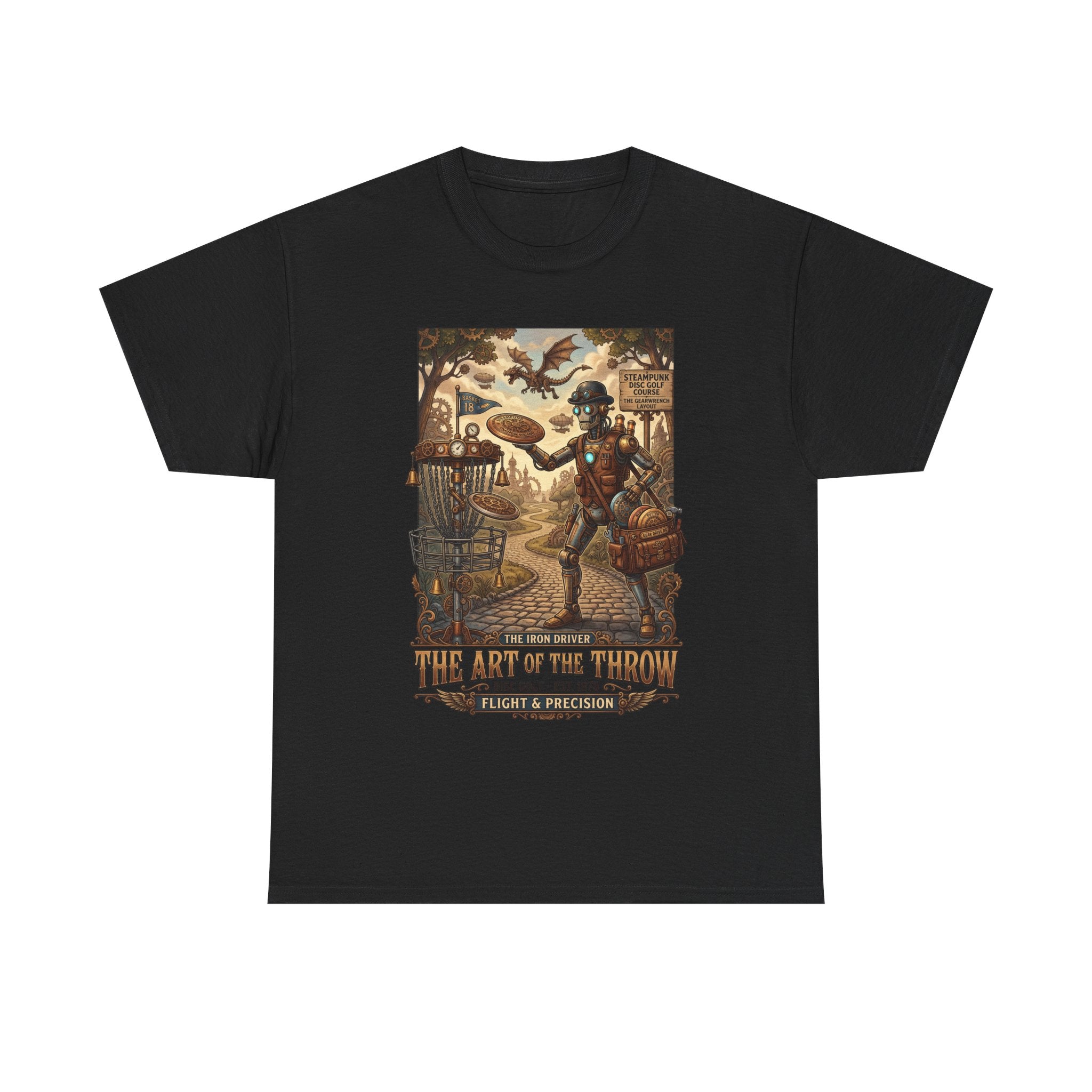 Steampunk Disc Golf T-Shirt — "The Art of the Throw" Vintage Disc Golfer Graphic Tee