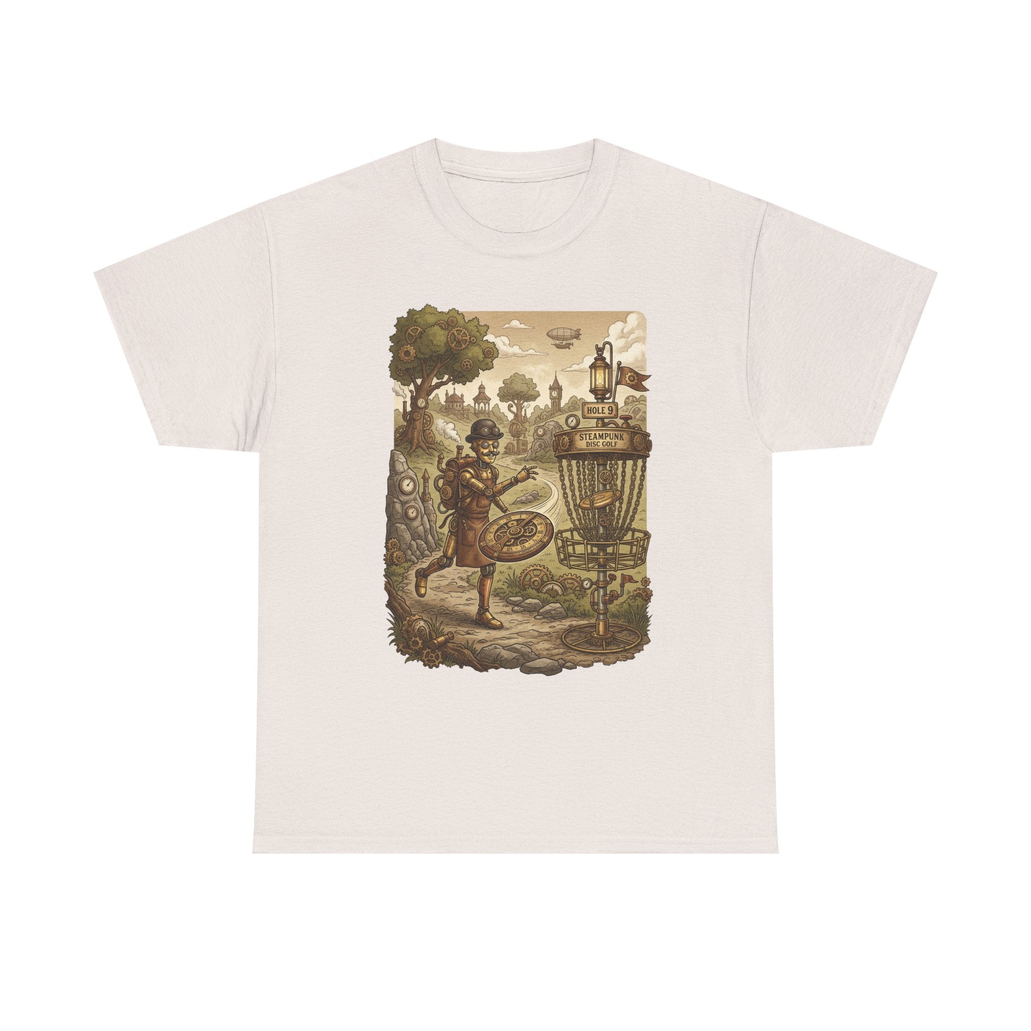 Steampunk Disc Golf Adventure Tee — Vintage Woodland Basket Design