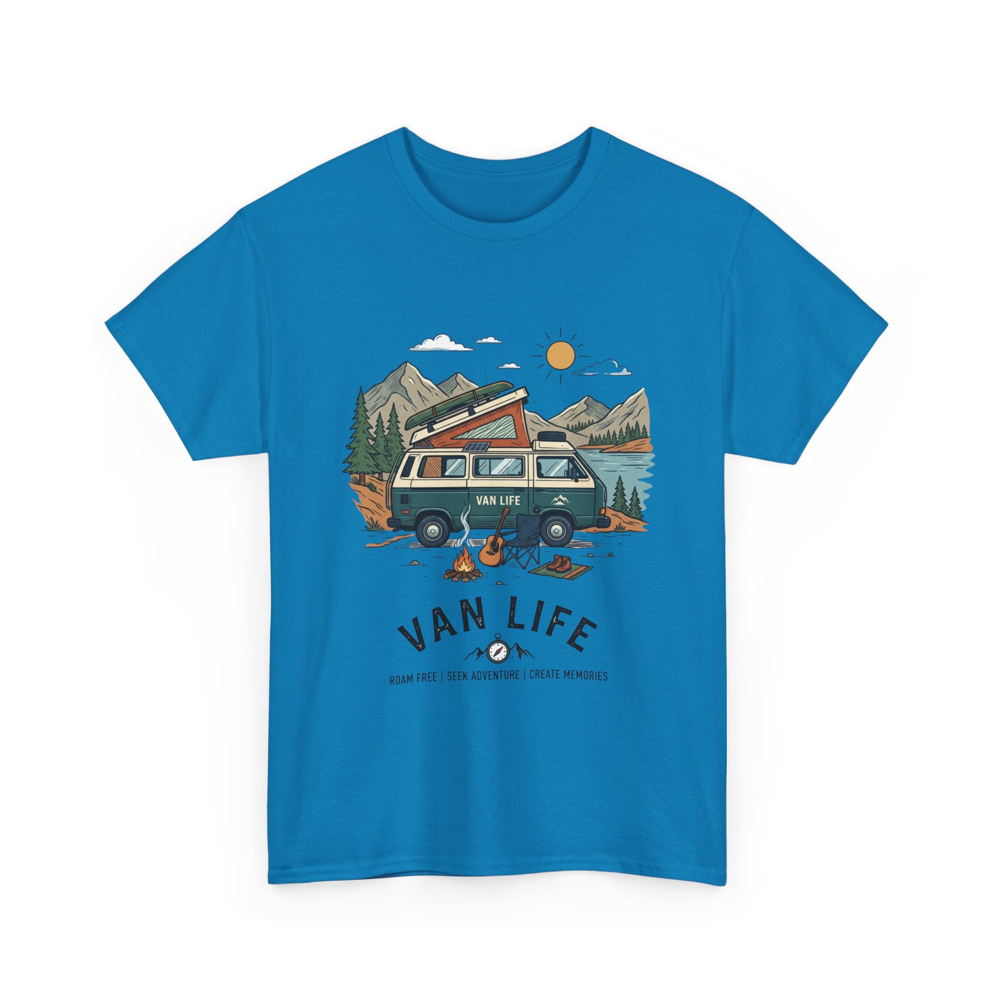 Van Life Camper T-Shirt — Retro Adventure Tee with Campfire Graphic
