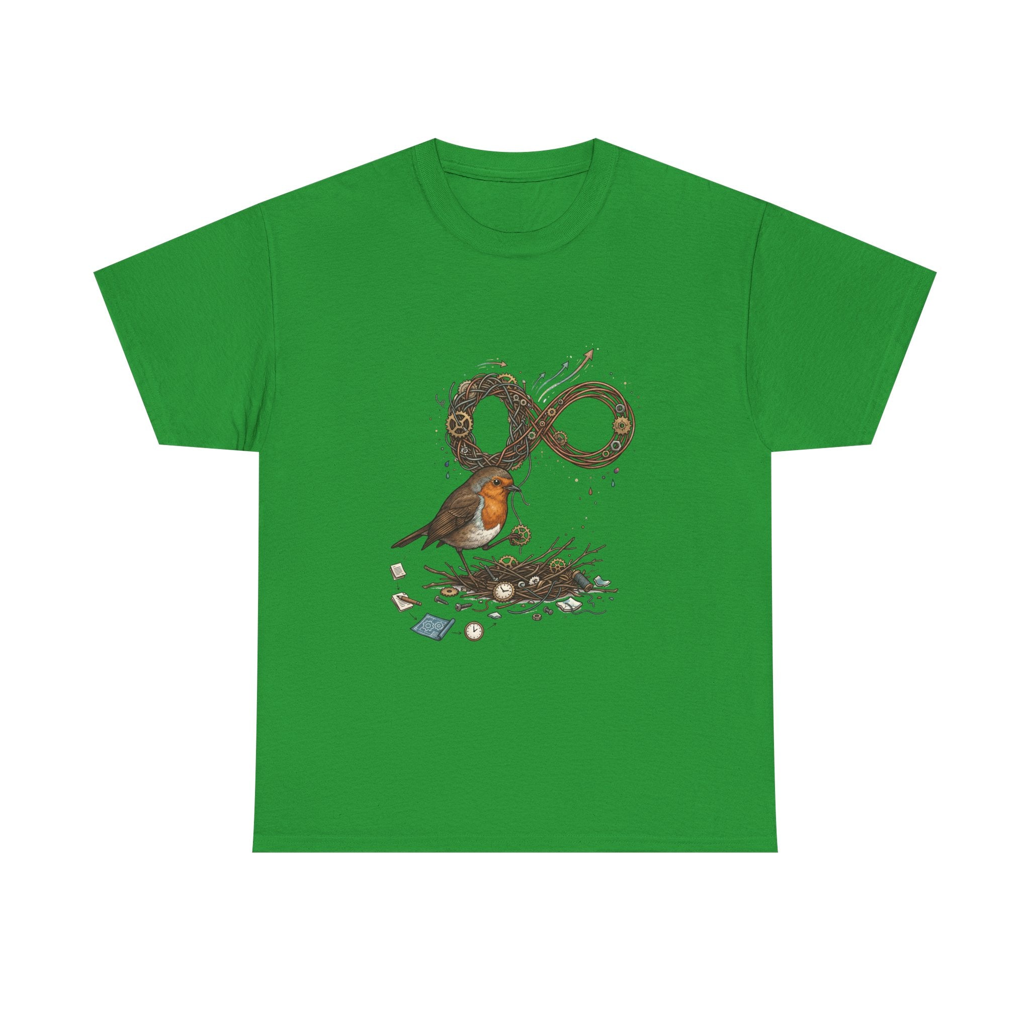 Robin & Infinity Symbol Tee — Nature-Inspired Bird Nest Graphic Shirt idk