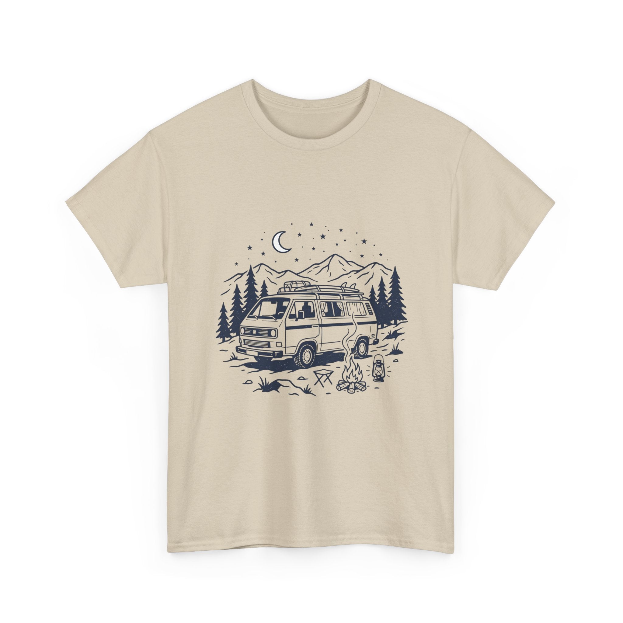 Camping Van Tee – Moonlit Mountain Adventure Graphic T-Shirt