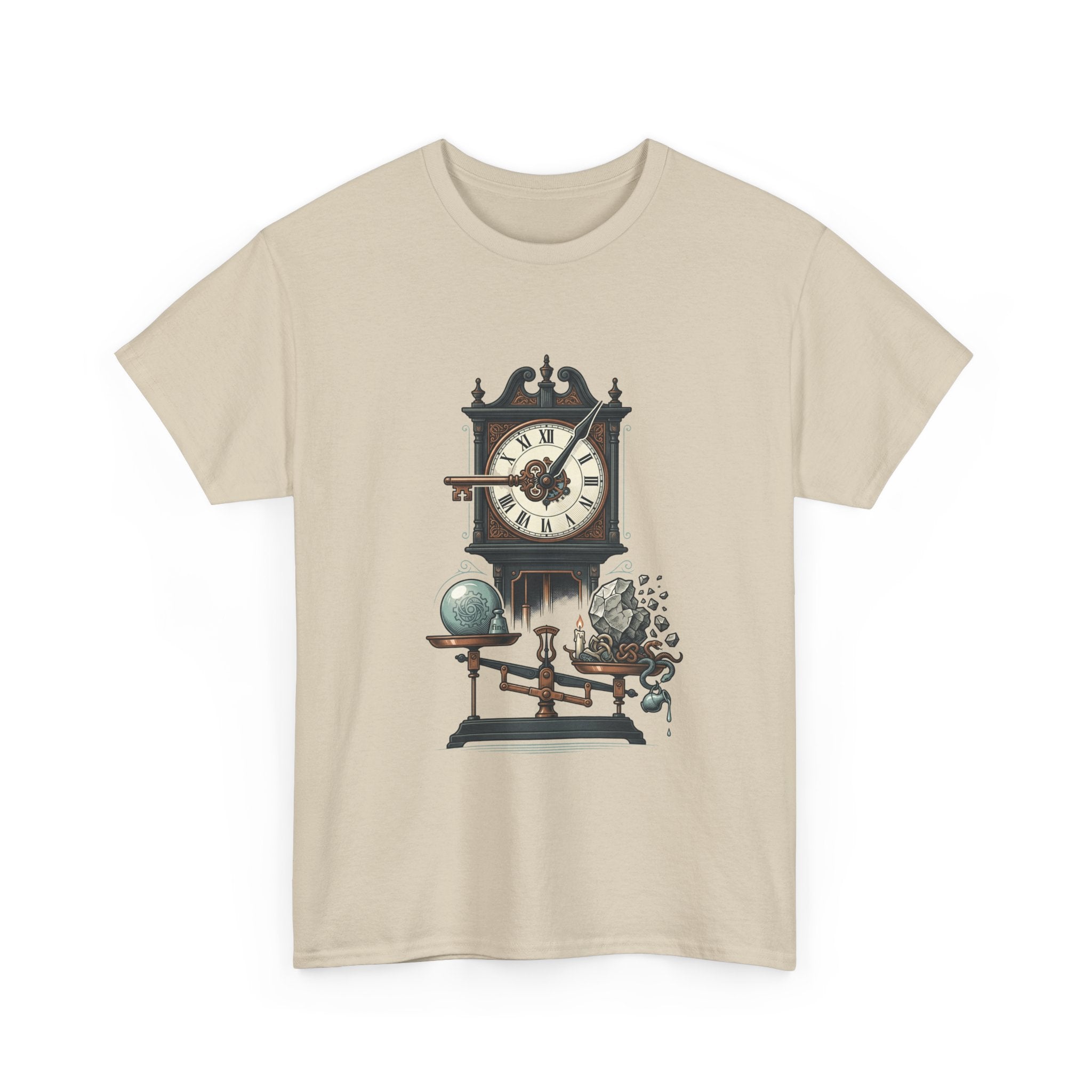 Vintage Clock & Globe Tee — Steampunk Timekeeper Graphic T-Shirt