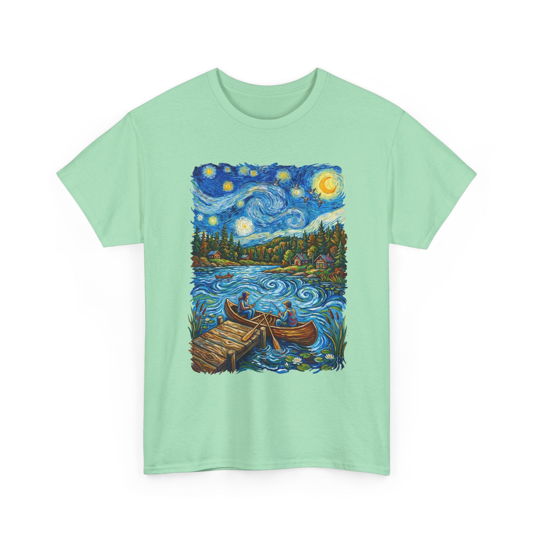 Starry Night Lake T-Shirt — Canoe Dock Scenic Tee