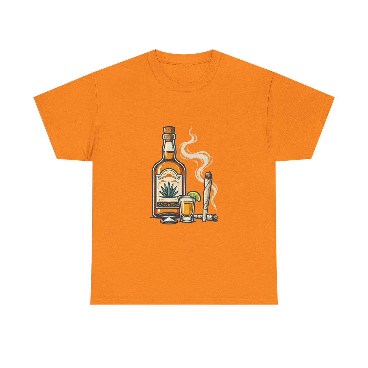 1 Tequila & Joint T-Shirt — Mexican Agave Bottle with Shot Glass and Joint Graphic
