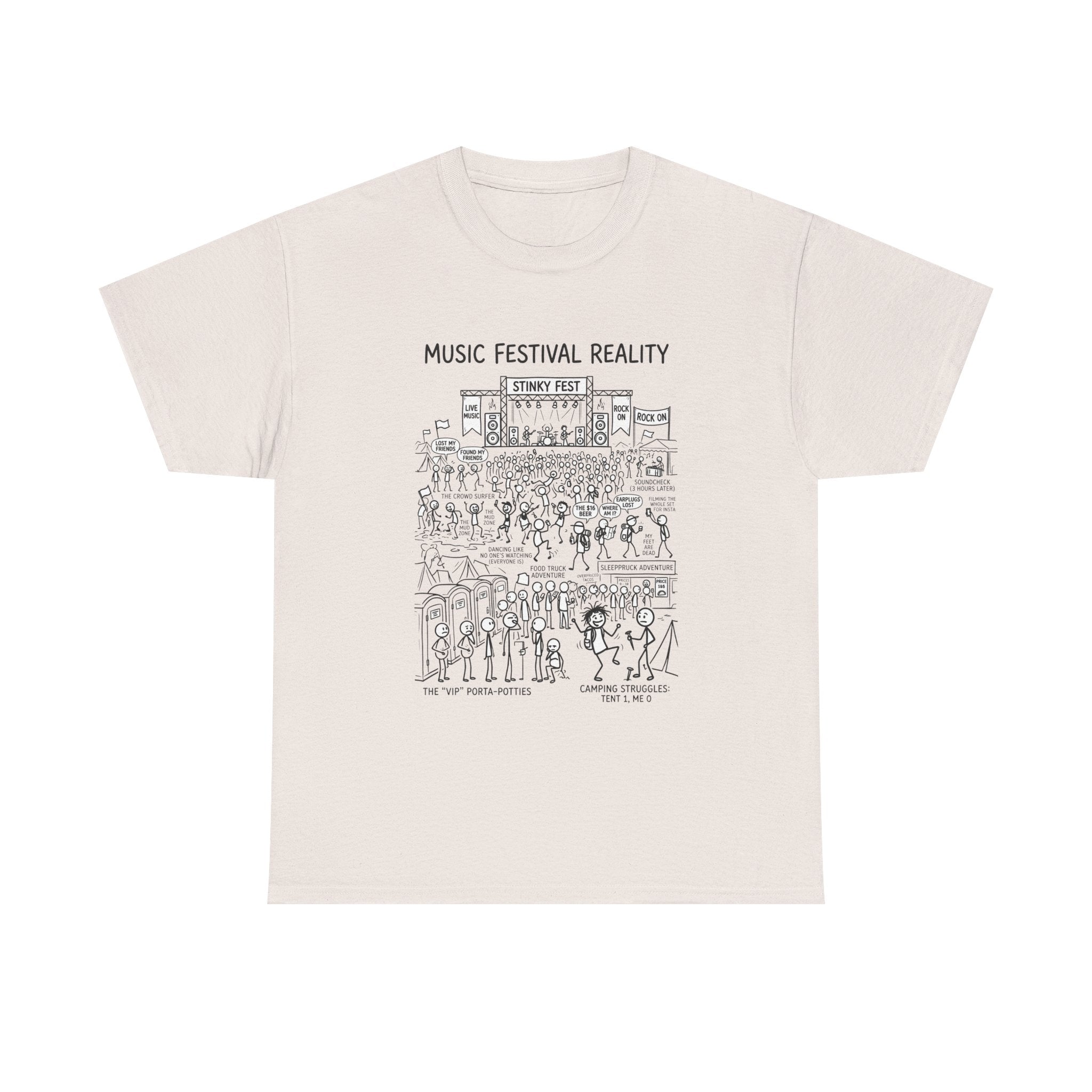 T-Shirt — "Music Festival Reality" Cartoon Illustration Tee
