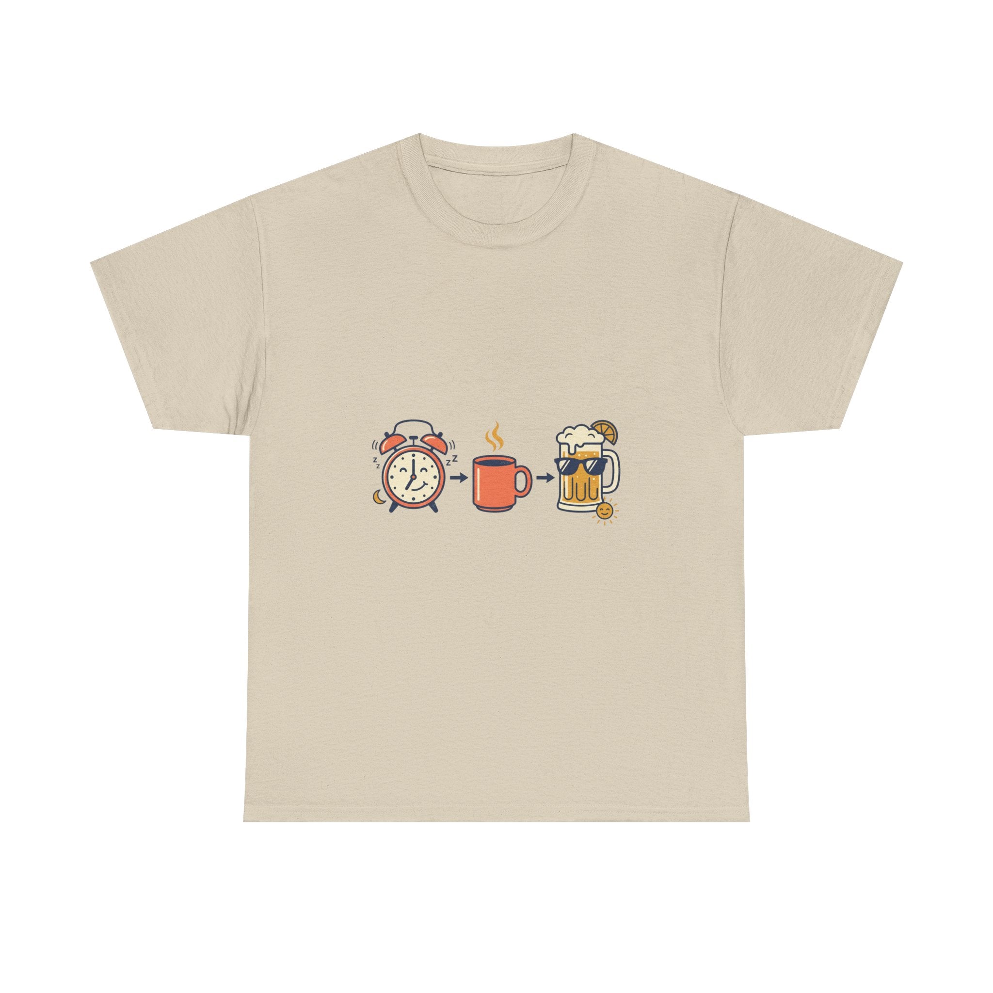 Day Drinking Tee — Alarm, Coffee & Beer Cute Icon Trio Graphic Shirt