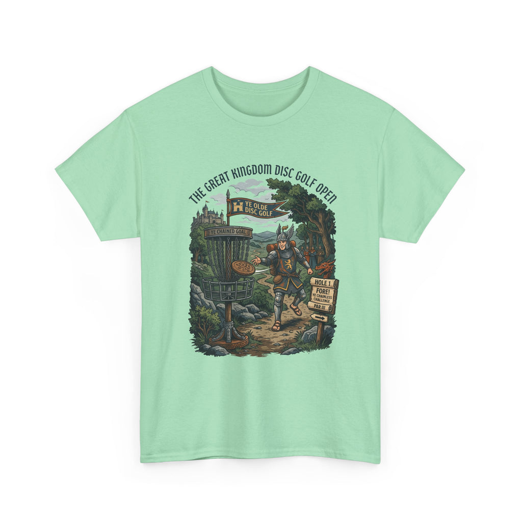 Medieval Disc Golf Adventure Tee — "The Great Kingdom Disc Golf Open" Graphic Shirt