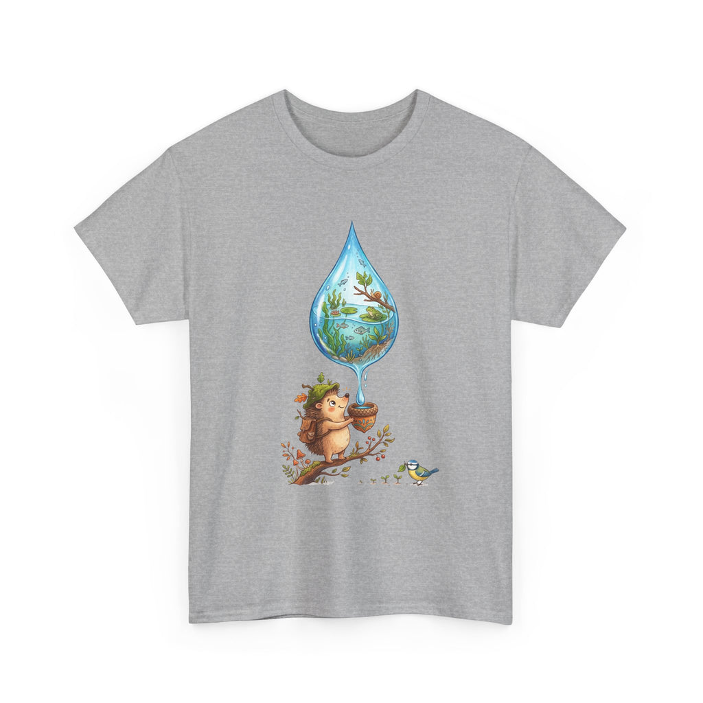 Eco Hedgehog Water Drop T‑Shirt — Wildlife Nature Illustration