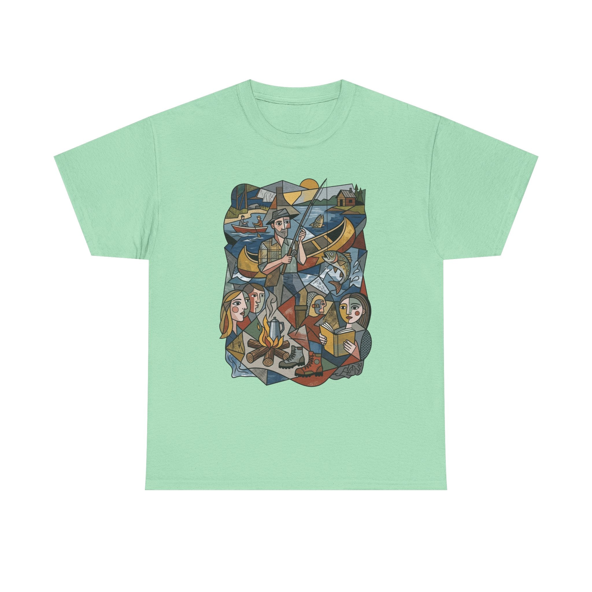 T-Shirt — Nautical Folk Art Crew: Illustrated Sailing, Fishing & Harbor Scene