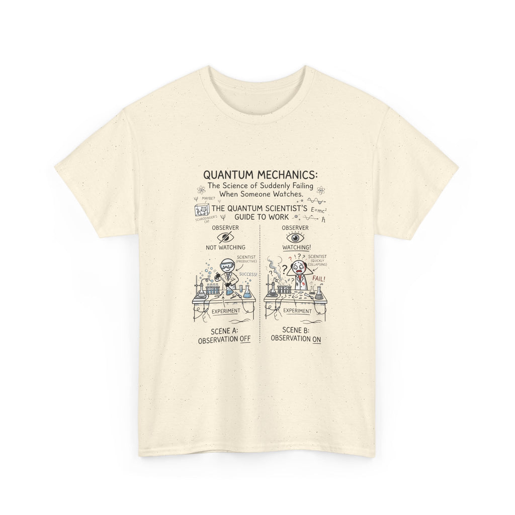 Quantum Mechanics Cartoon T‑Shirt — Funny Science Diagram Tee