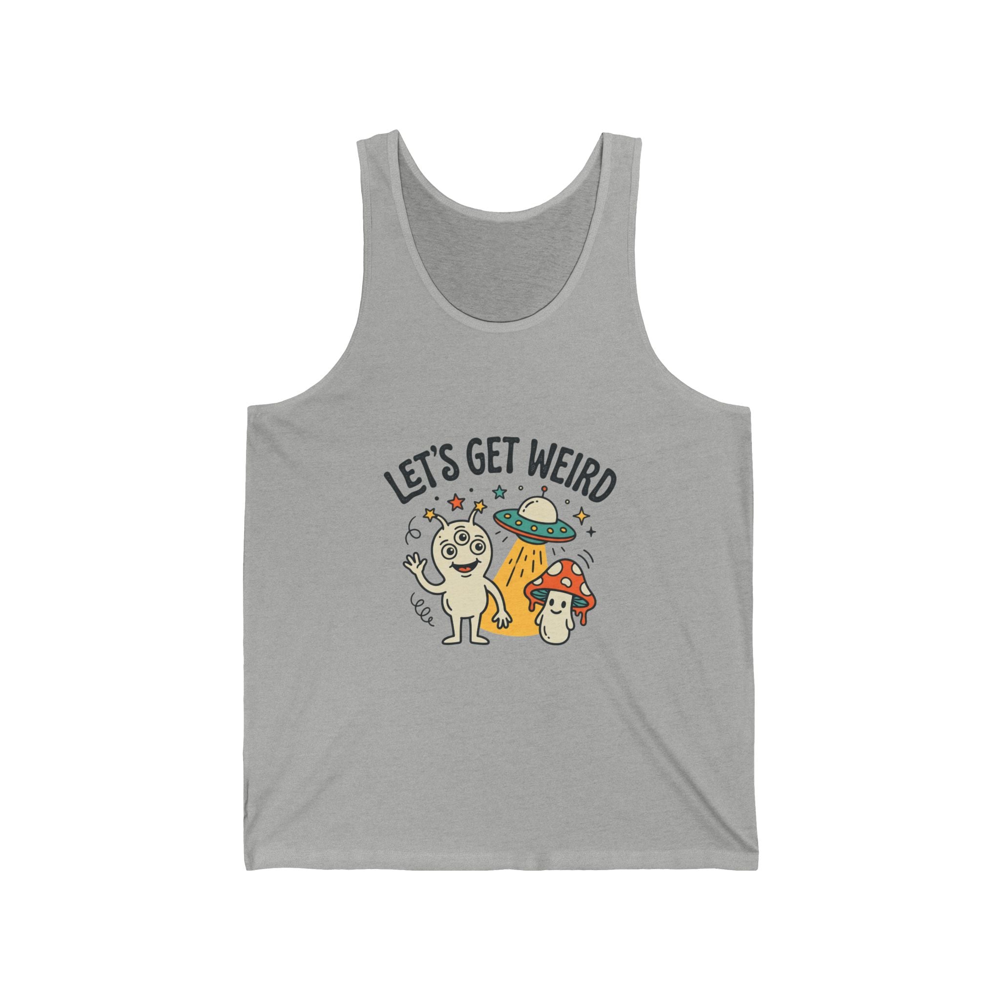 Let’s Get Weird Tank Top — Cute Psychedelic Pug & Mushroom Graphic Tank for Fun-Loving, Festival-Ready Folks