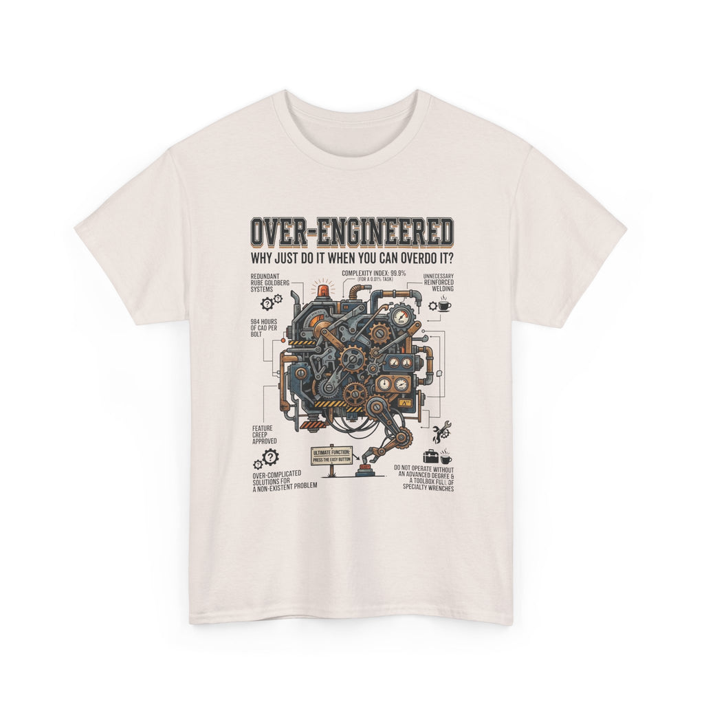 Over-Engineered Tee – Funny Engineer T-Shirt with Mechanical Brain Diagram