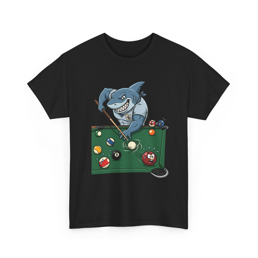 Shark Playing Pool T‑Shirt — Funny Billiards Shark Graphic Tee