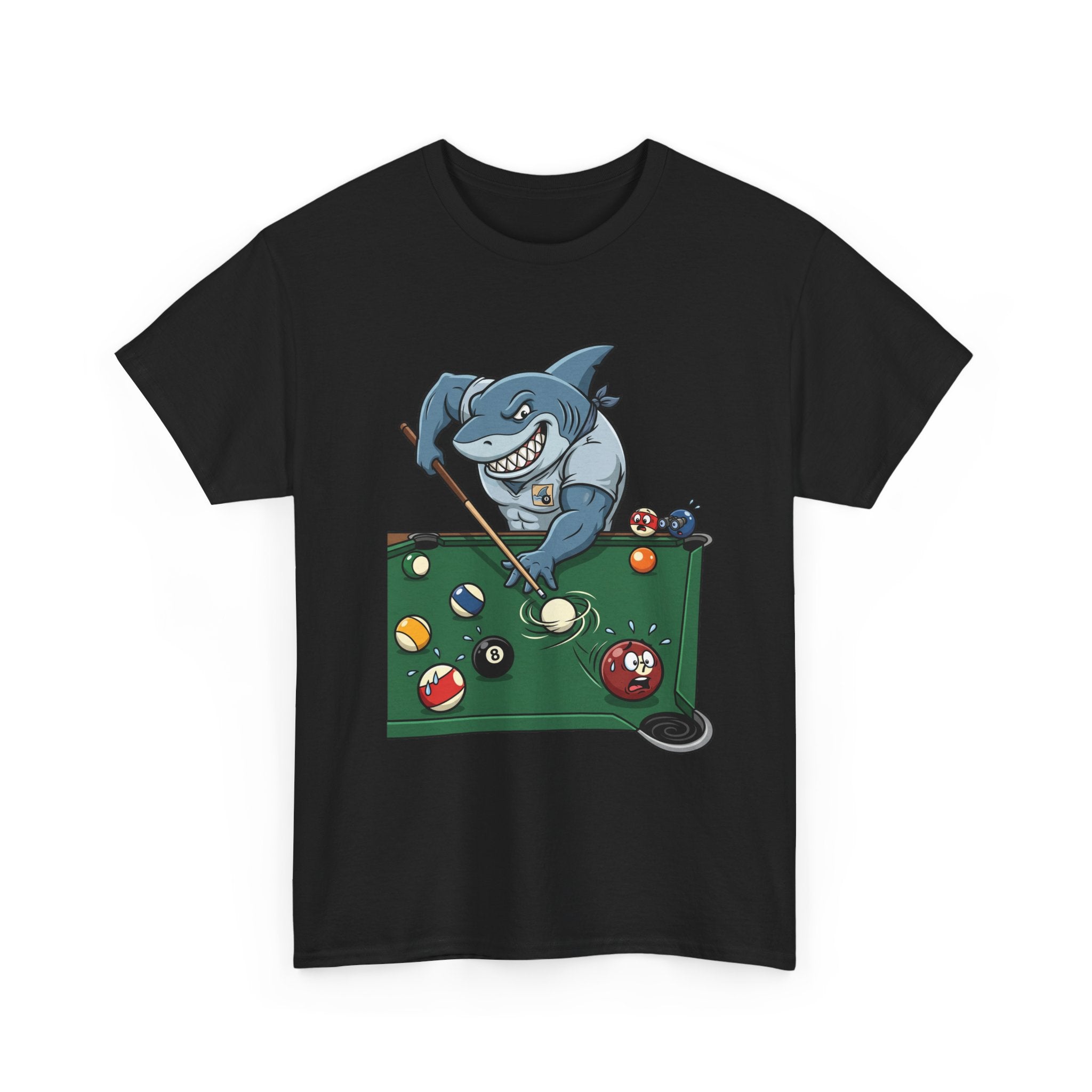 Shark Playing Pool T‑Shirt — Funny Billiards Shark Graphic Tee
