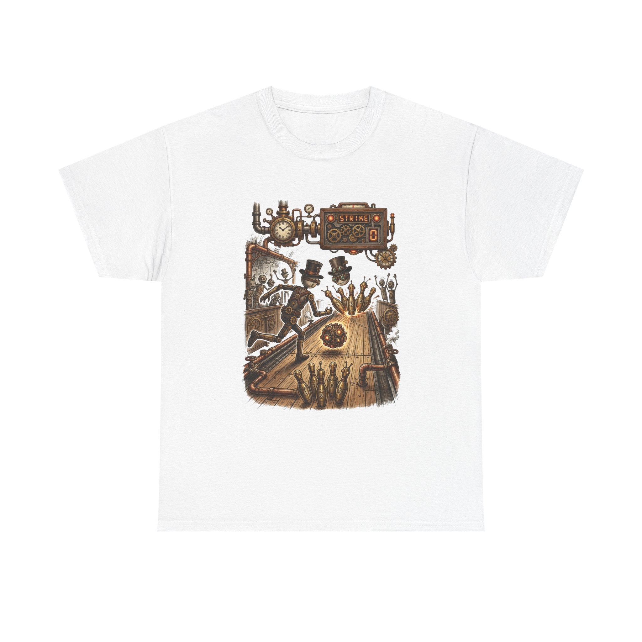 Steampunk Bowling T-Shirt — Vintage Train & Gears Graphic Tee