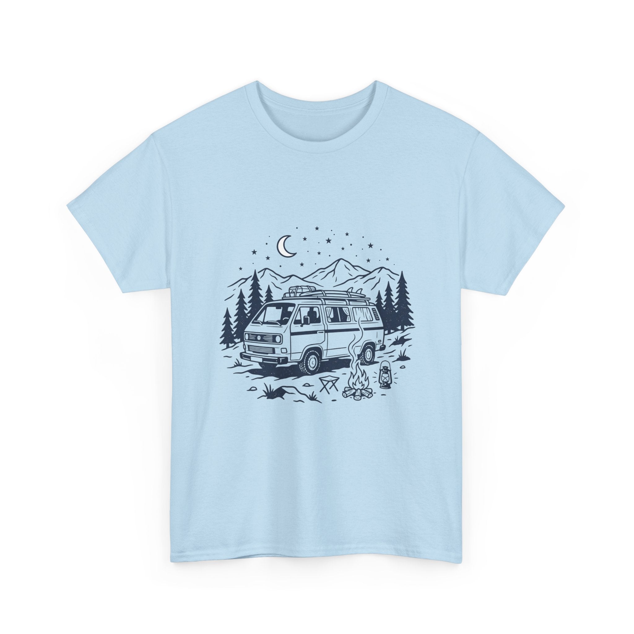 Camping Van Tee – Moonlit Mountain Adventure Graphic T-Shirt